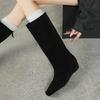 Fashion 2025 New Autumn Knee-high Boots Cow Suede Leather Women Shoes Square Toe Slip-on Western Modern Boots Height Increase Long Boots