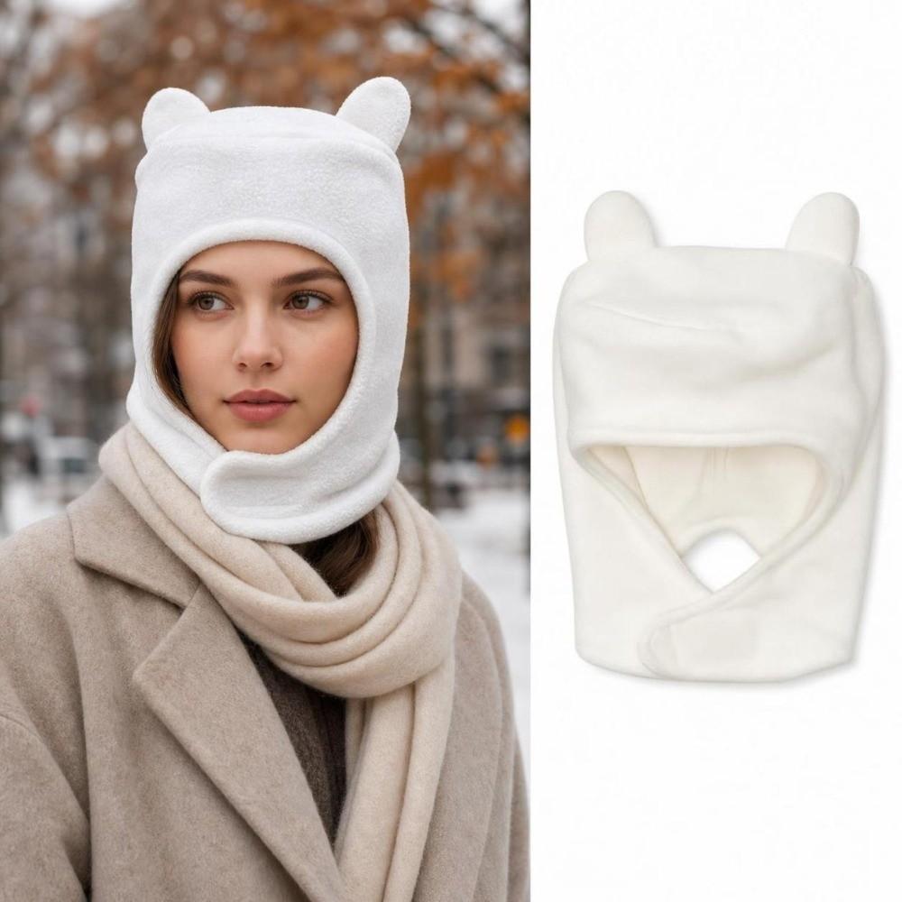 Thick Warm Balaclava Face Mask Windproof Hooded Scarf Stylish Bear Ears Balaclava  Cold Weather