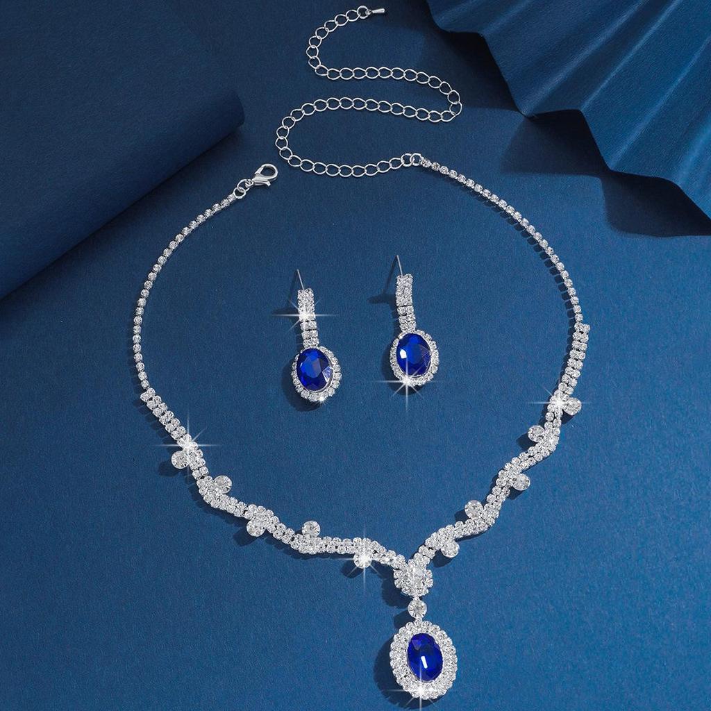 Tropfenförmige Quasten Strass Halskette & Ohrringe Set - Elegante europäische und amerikanische leichte Luxus Schlüsselbeinkette für Damen