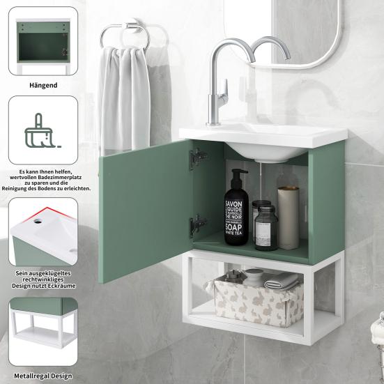 Bathroom Sink Cabinet Open Shelf Golden Handle Modern Green White Easy Assembly Solid MDF Lavatory Wall Mount Basin Vanity Cabinet