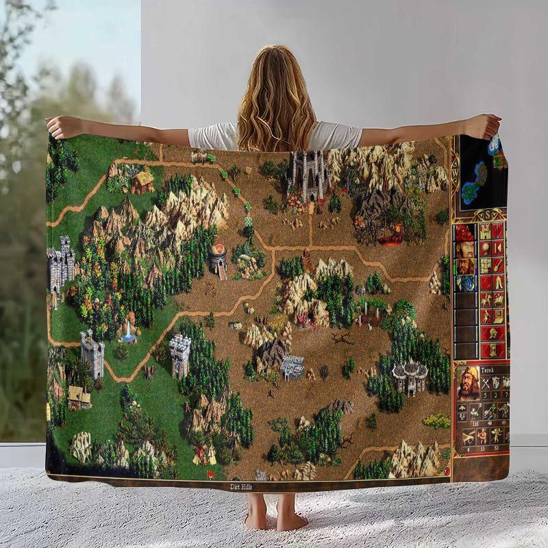 Classic Game Heroes of Might and Magic Map Flannel Blanket,Soft Plush Throw for Home Bedroom Bed Sofa Cover Camping Picnic Gift