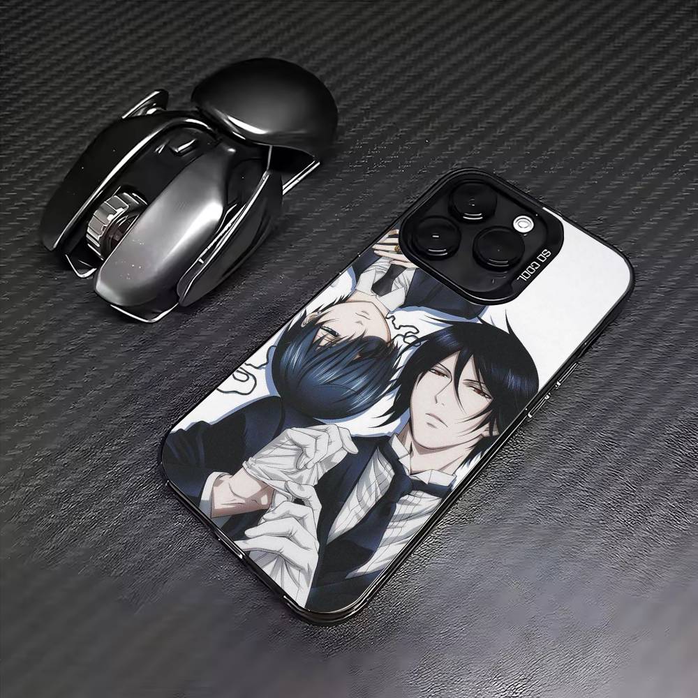 Anime B-Black Butler  Phone Case For iPhone17,16,15,14,13,12,11 Plus,Pro Max Colored Silver Plated Inside Cover