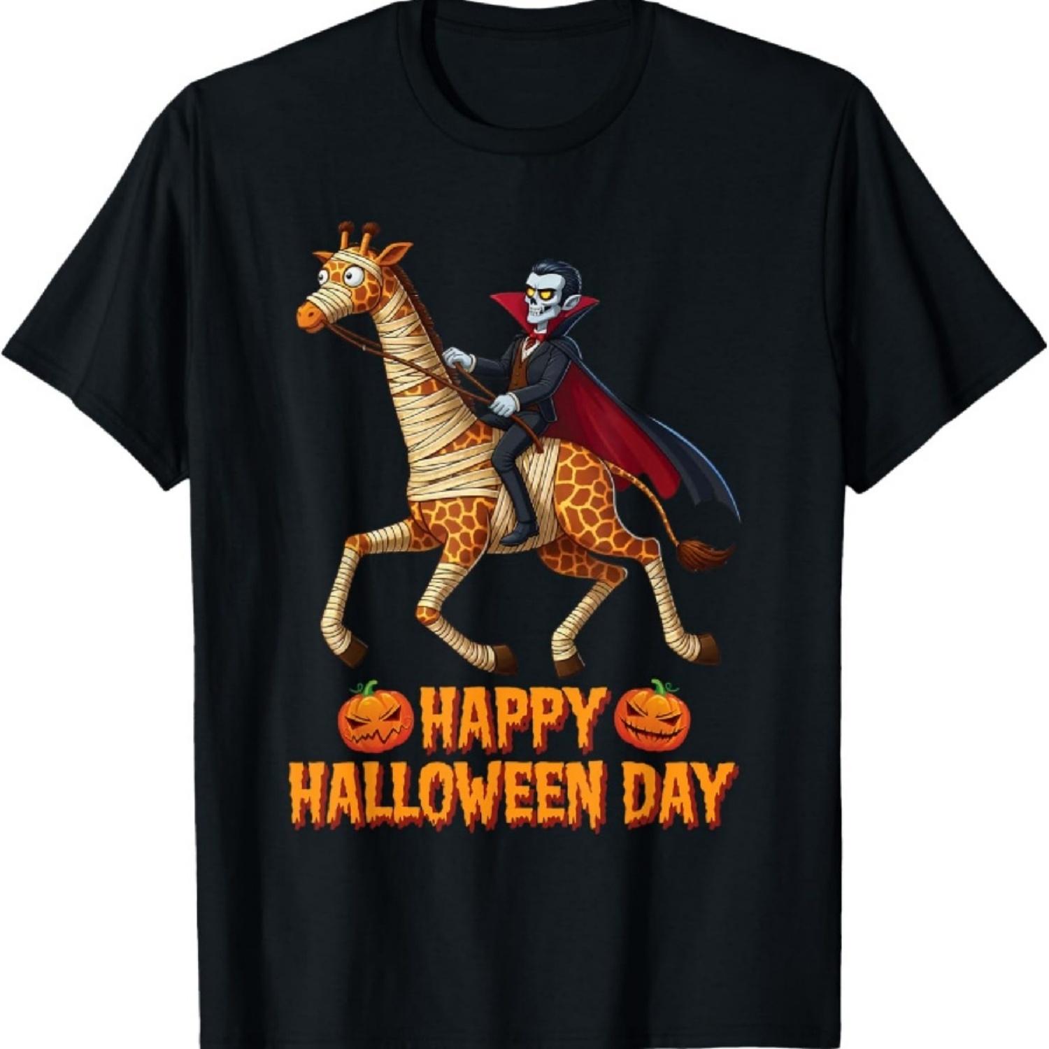 Дракула Верхом на Жирафе-Мумии Счастливого Хэллоуина Любитель Животных Футболка S