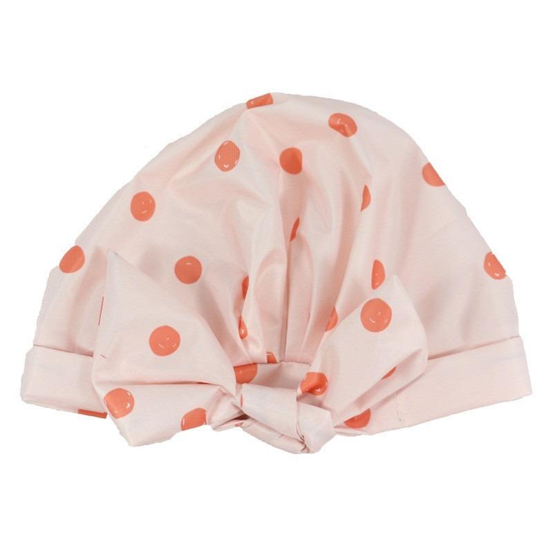 Brand new revised full circle elastic adjustment printed waterproof shower cap bow strap round hat
