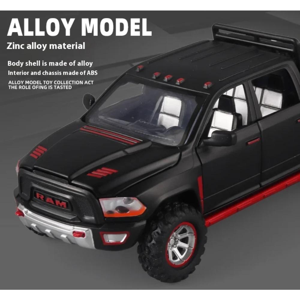 1/32 Scale Dodge RAM Pickup Truck Alloy Model with Sound, Light & Spring-Back Action - Kids' Toy for Adventurous Play