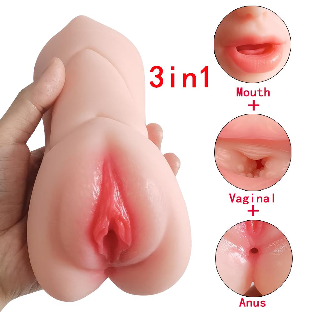 3-in-1 Realistic Male Masturbator 3D Textured Artificial vagina anal Pocket Pussy Oral Sex Toys for Men