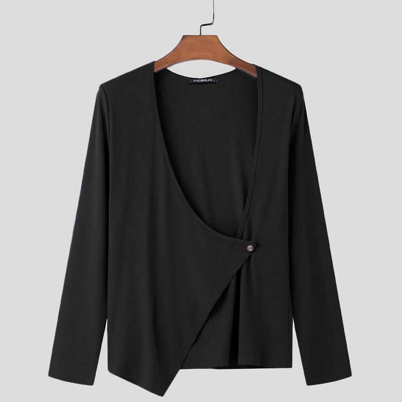 

INCERUN Мужские топы с глубоким V-образным вырезом, приталенные, с длинным рукавом, нестандартные, майки S чёрный