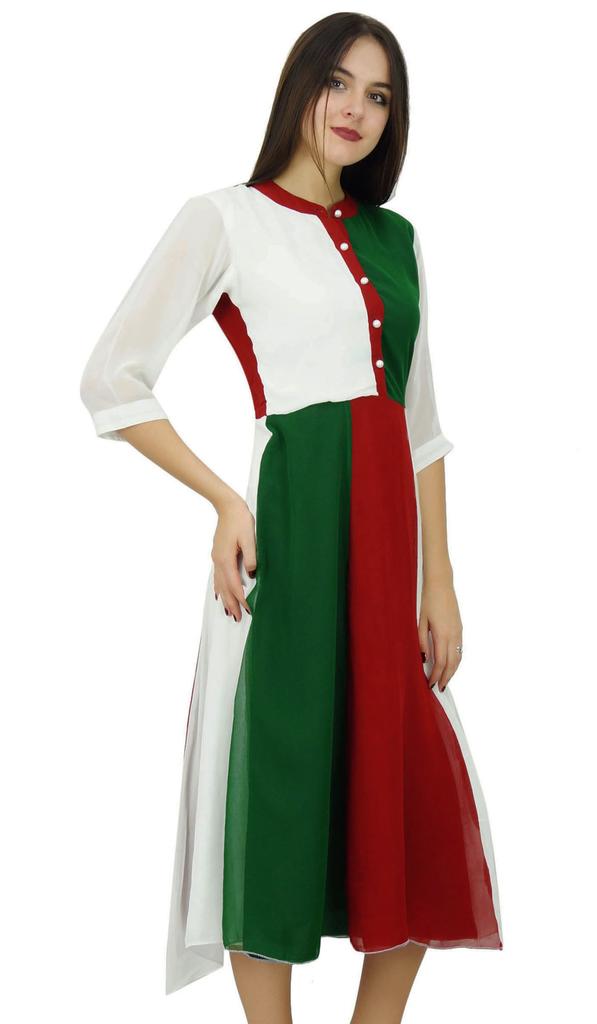 Bimba Womens Classic Mandarin Collar Shift TriColor Midi Summer Chic Dresses