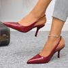 Fashion Plus Size 2025 Pointed Toe Women's Sandals Metal Decoration Chain Slip on High Heels Thin Heel Pumps Fashion Party Dress Shoes
