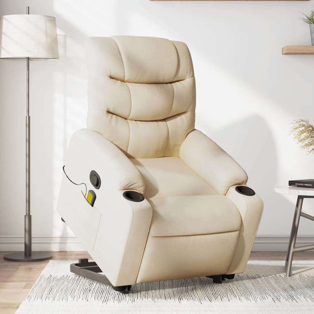 Vidaxl Lift-Up Massage Chair, Reclining, Cream, Fabric Upholstered
