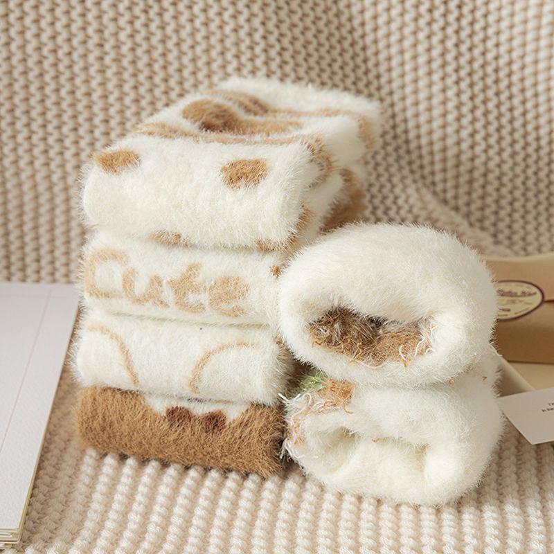 Autumn Winter Coral Velvet Socks Cartoon Bear Socks For Women Children Girls Middle Tube Thickened Sleep Socks Home Floor Socks