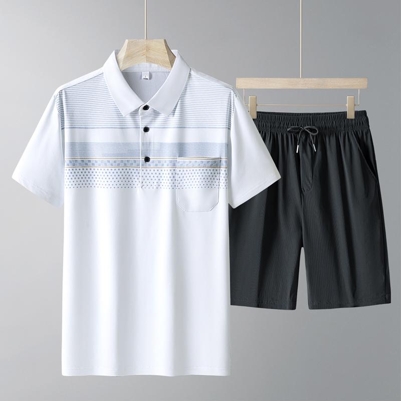 

Middle Aged And Elderly Sports Suit Men s Casual Ice Silk Short Sleeved Men s Two-piece Set XL білий