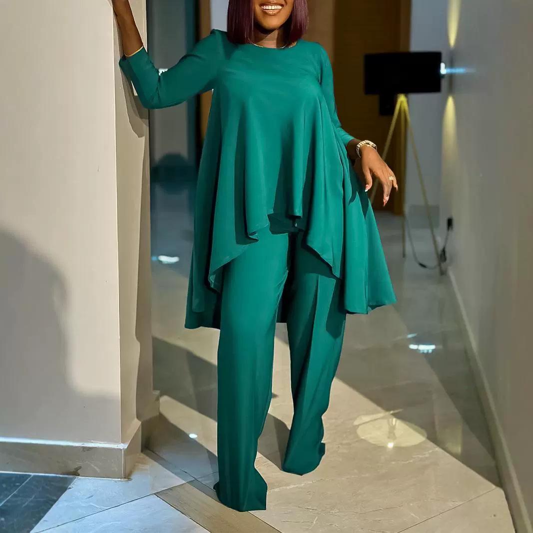 

Women s Plus Size Fashionable OL Suit - Long Sleeve Top & Wide Leg Pants Small белый