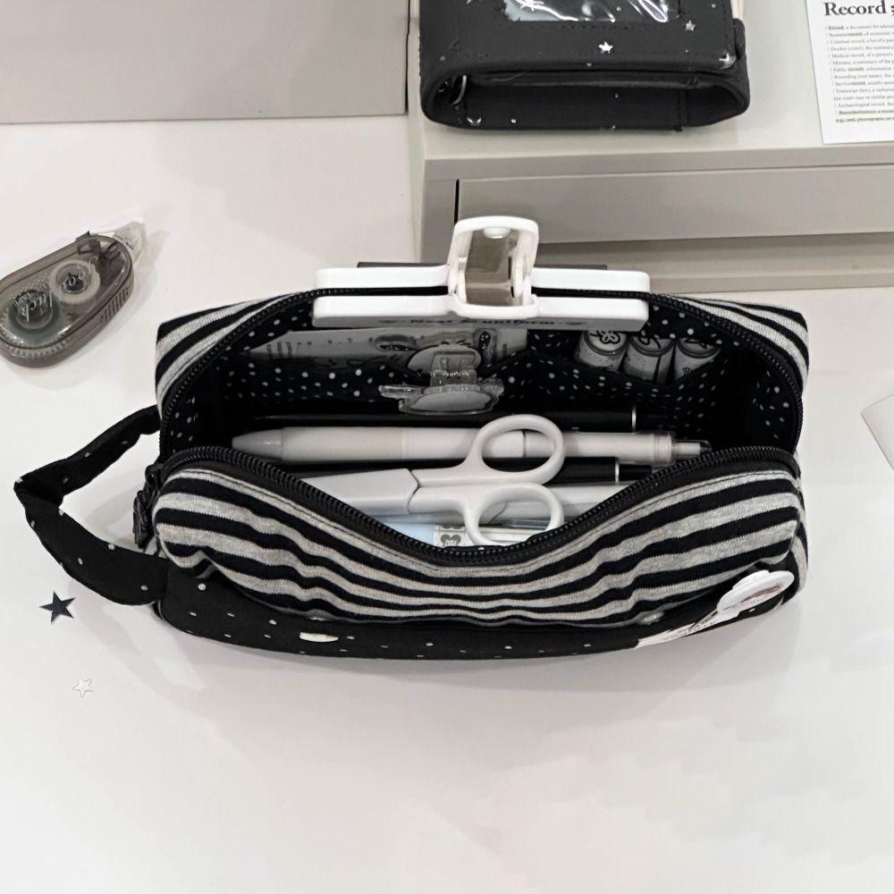 Neue gestreifte Pünktchen Stifteetui Handheld Große Kapazität Schreibwarentasche Schreibwaren-Organizer Schulbedarf
