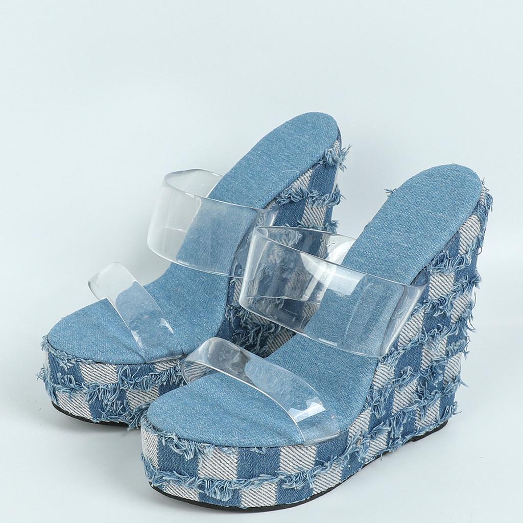 Fashion 15cm Waterproof Platform Thick Sole Stiletto Heels Transparent Fishmouth Sandals for Women Clubwear Sexy Party Shoes Summer