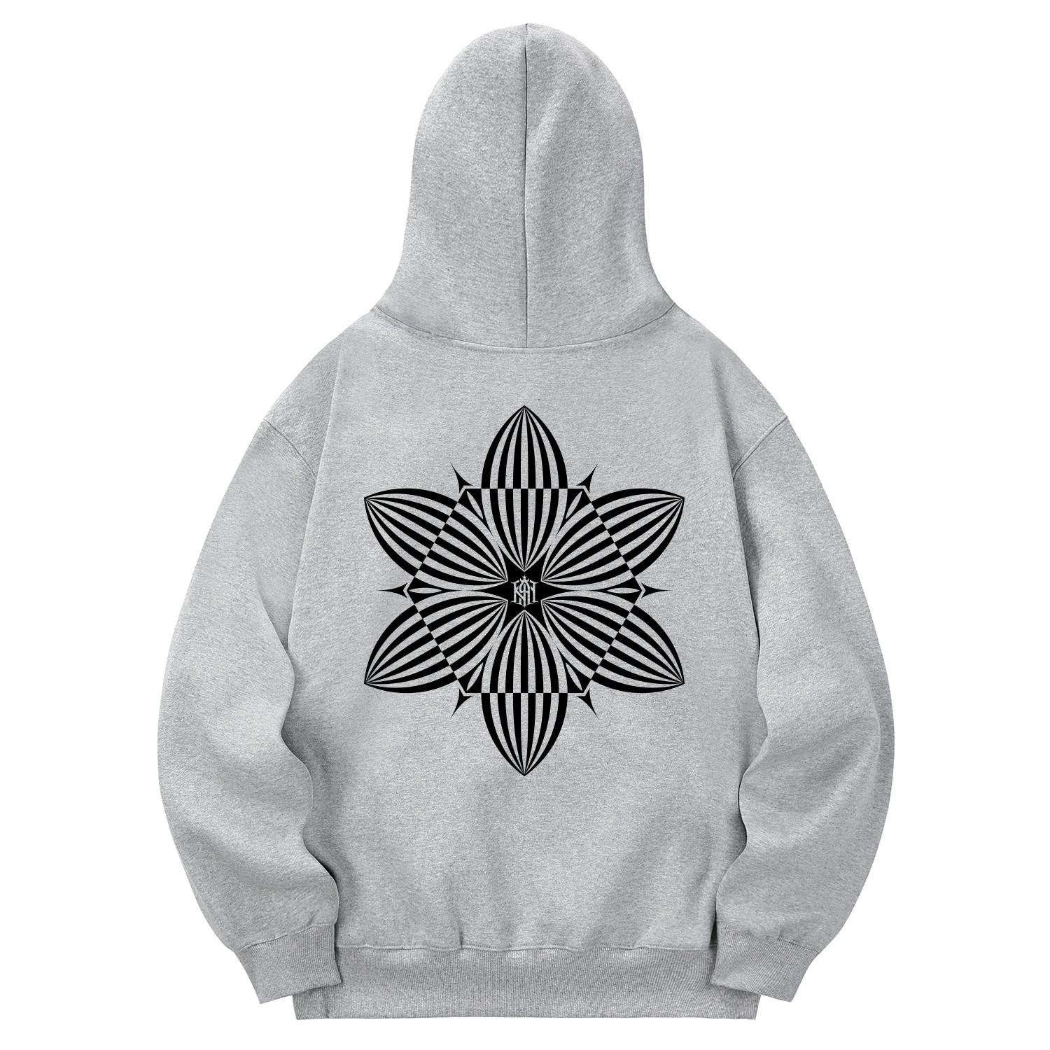 Khan 6312 Khg0085 Khan Of Flower Fleece Hoodie - Gray L