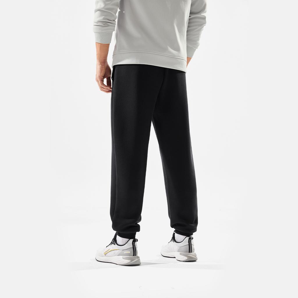Li-Ning Simple Solid Color Mid Waist Comfortable Breathable Cuffed Knitted Sports Pants Men bottoms Black AKLU553-1