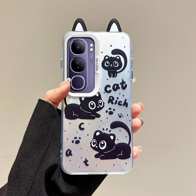 KEYSION Capa de Desenho Animado de Orelha Fofa para VIVO Y19S 4G com Cordão Silicone Macio+PC à Prova de Choque Capa Traseira para Celular para VIVO Y19S Pro