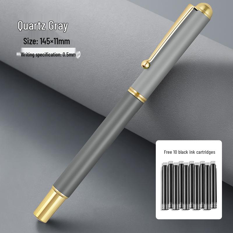 Luxury Signature Fountain Pen Set with Logo Printing, Gift Box, Replacement Ink Cartridge, and Metal Pen Holder