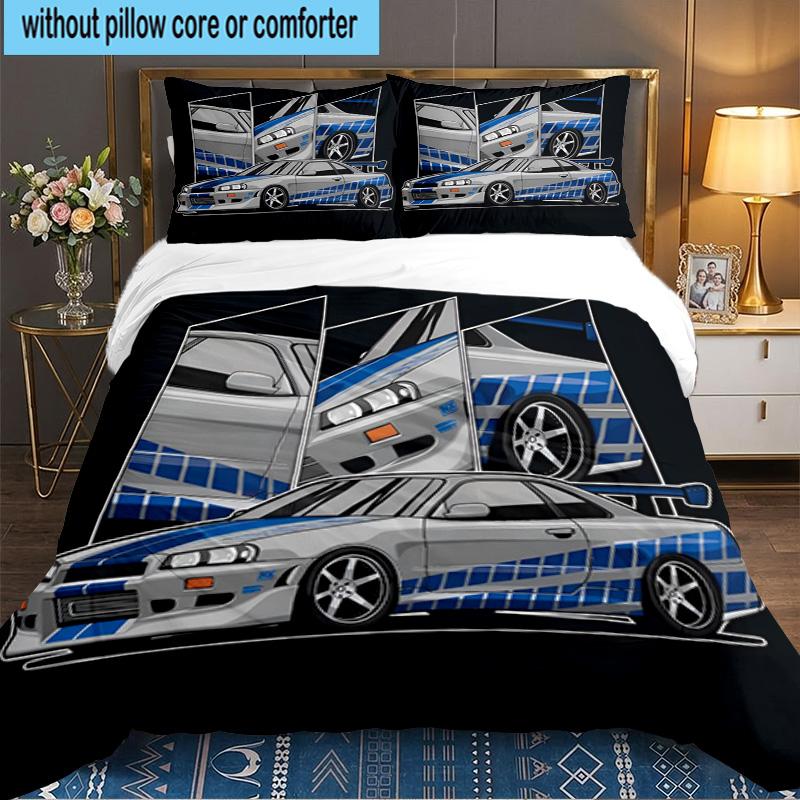 Set Biancheria da Letto 3 Pezzi Skyline Blue Racing Spirit Speed Style, per 1 Copripiumino e 2 Federe Perfetto come Regalo per Fan, Ideale per Camera da Letto, Dormitorio