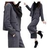 2025 Autumn/Winter Women's Herringbone Wool Coat & Wide-Leg Pants Set