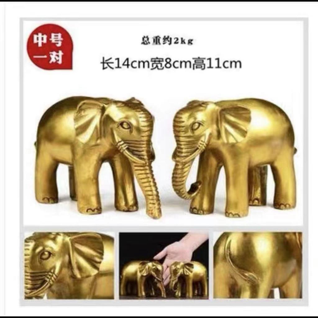 Brass Ornaments Pair Copper Water Absorbing Elephant Entrance TV Cabinet Decoration Housewarming New Home Open
