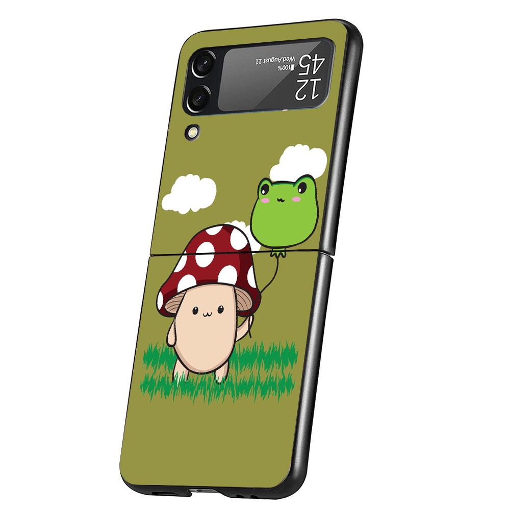 Cottagecore Frog Mushroom Kawaii Cover Phone Case For Samsung Galaxy Z Flip 7 6 5 4 3 5G Flip7 Flip6 Flip5 Flip4 Flip3 Black Fun