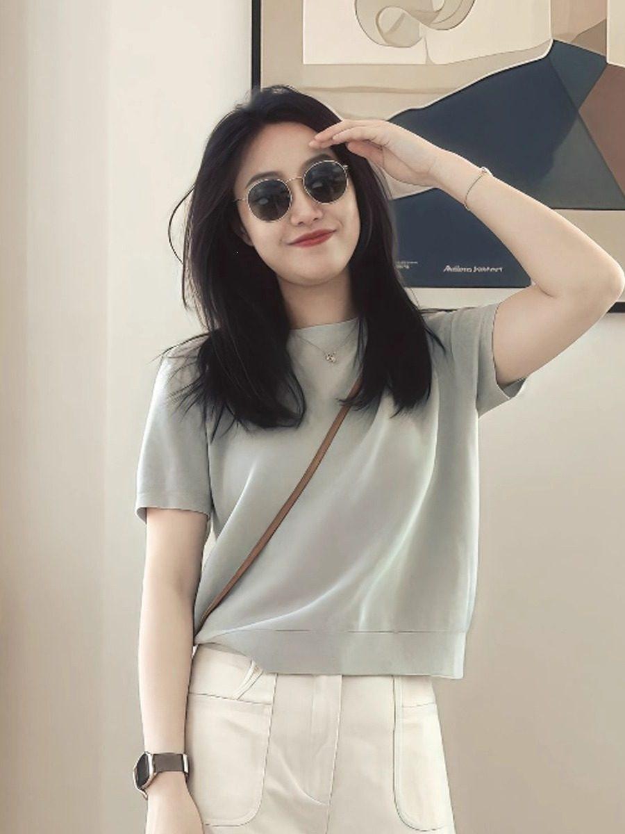 

Plus Size Korean Style Casual Summer Outfit: Knit T-shirt & Wide Leg Pants Set for Women XXXL (Recommended 145-160 jin)