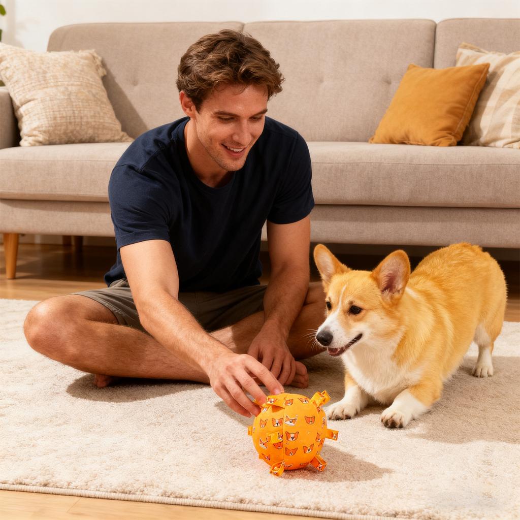 Squeaky Plush Dog Toy Ball With Bell Soft Chewable Interactive Puppy Toys for Small Medium Dogs Cute Animal Design 15cm