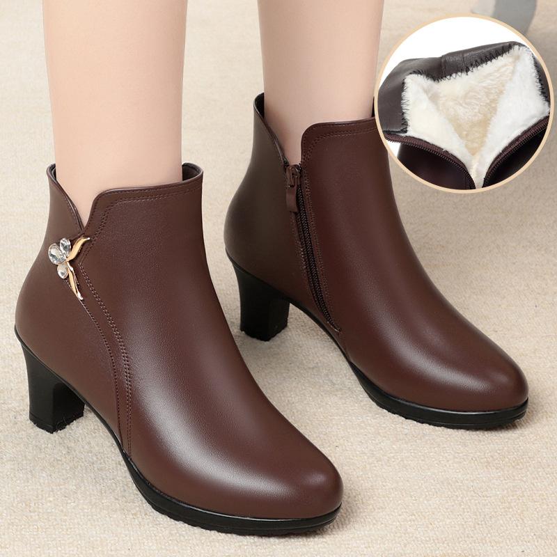 fashion Autumn Winter New High-heeled Short Boots Women's Thick-heeled Ankle Boots High Heel Shoes Warm Plush Snow Boots Women Shoes