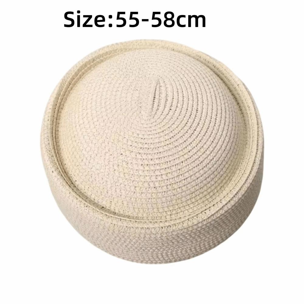 Breathable Beret Sun Hat Circle Concave Top Flat Top Handemad Straw Pillbox Hat Handmade Straw Pillbox Cap Women Headwear