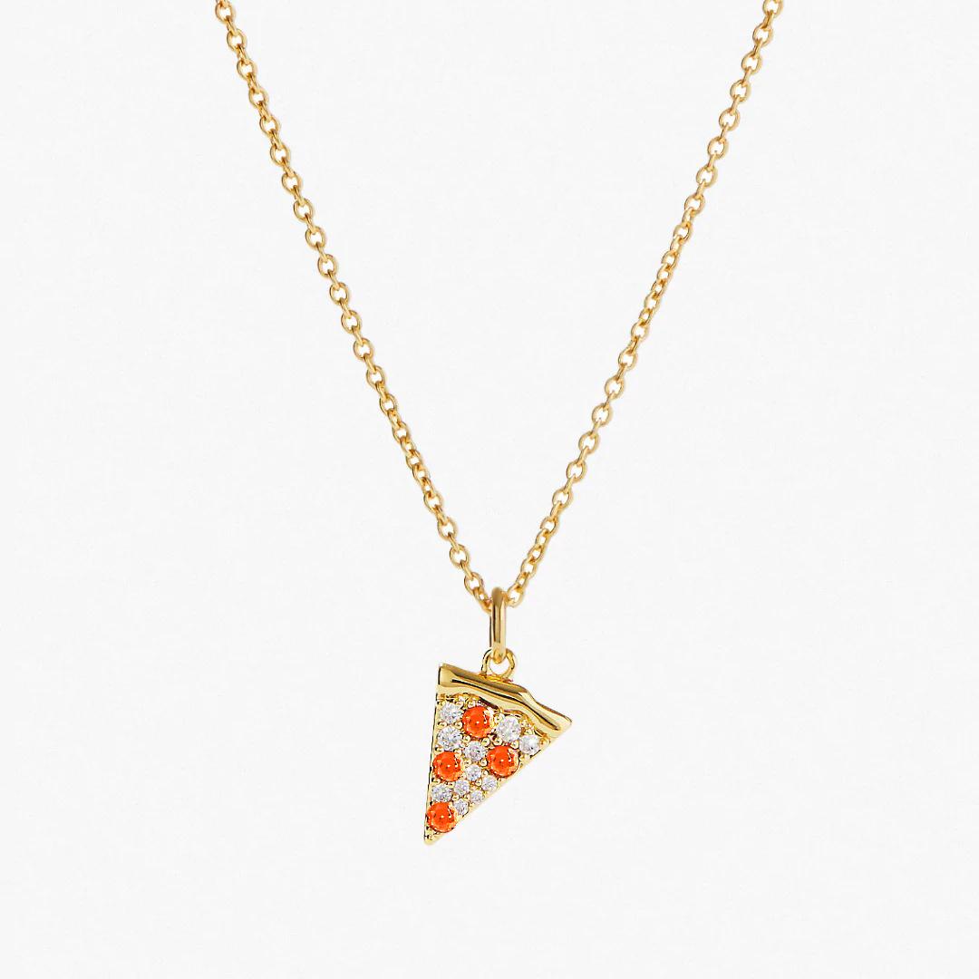 

Overseas Niche Design Pizza Necklace Red Zircon Full Diamond Pendant Collarbone Chain Lady золотой