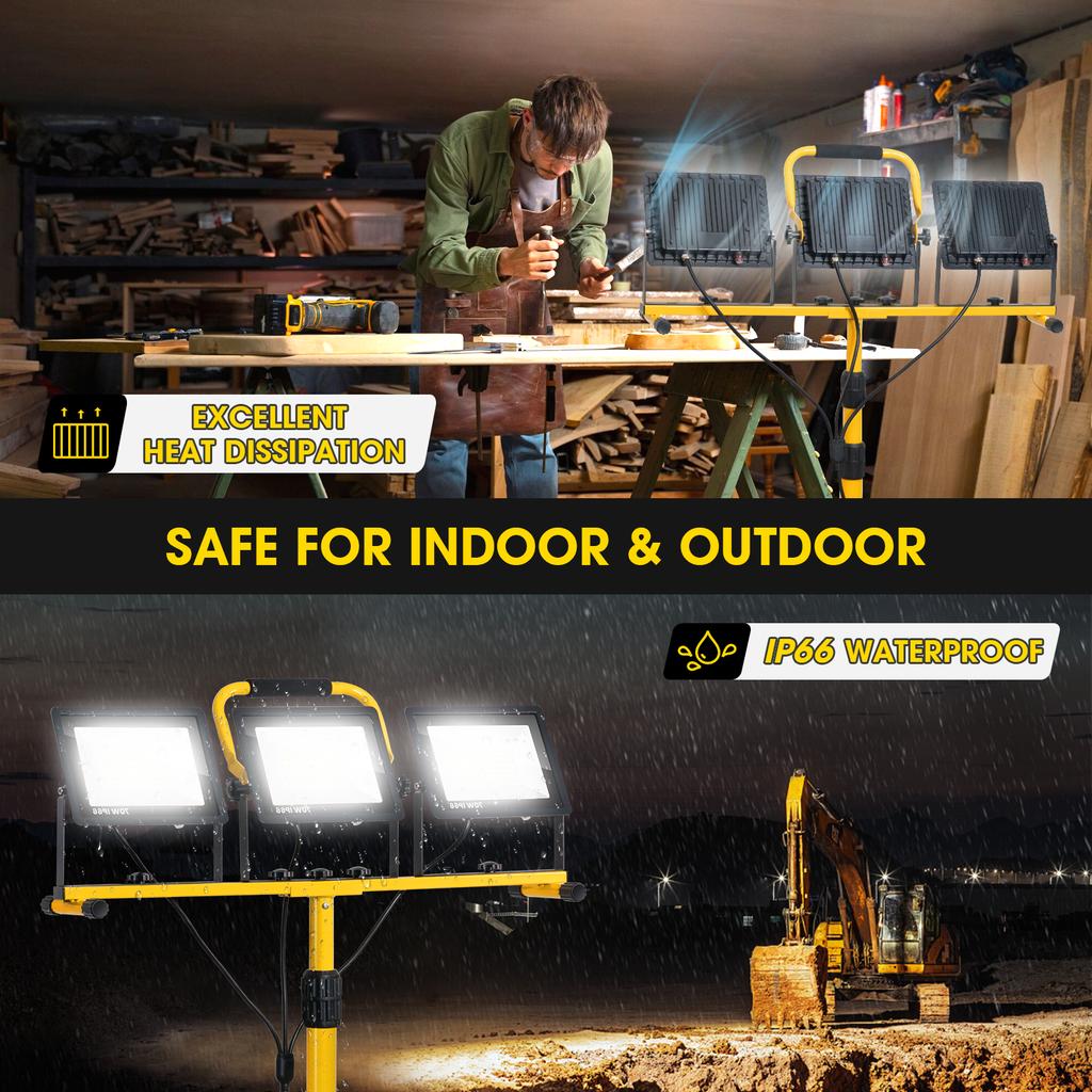 21000 Lumen LED Work Light with Stand - 3-Head Portable Tripod Work Light with 16 ft. Cord for Outdoor, Indoor Job Sites