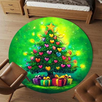 1 Stück Weihnachtsbaum Büro Runder Teppich, Unter Bürostühlen Schlafzimmer Wohnzimmer Heimdekoration, Teppich für Büro, -1110241