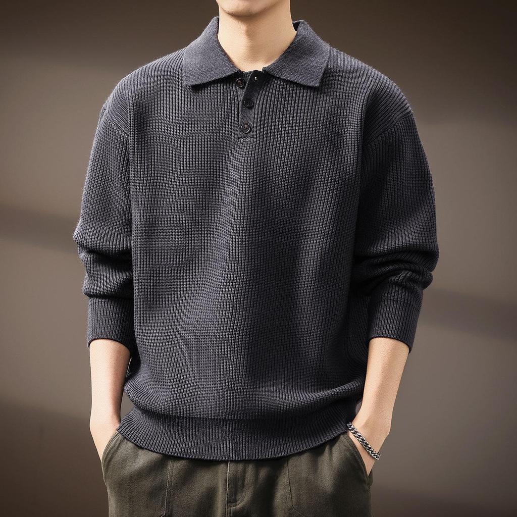 Men's Winter Heavyweight Henley Collar Retro Knit Sweater