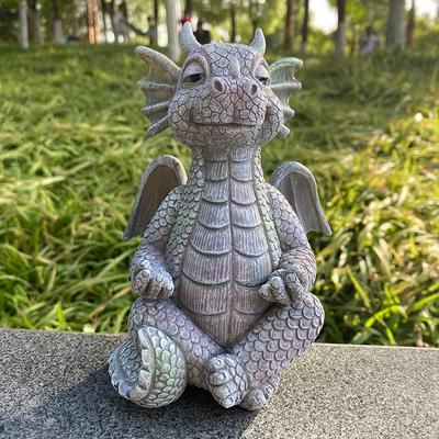 Zahradní socha Meditace Malý drak Ozdoby Řemesla z pryskyřice Roztomilá meditace Drak Venkovní nádvoří Domácí dekorace