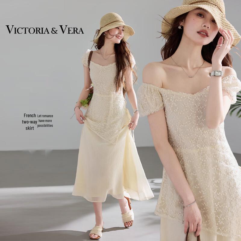 VICTORIA&VERA French Romantic Off-Shoulder Embroidered Bohemian Midi Dress L