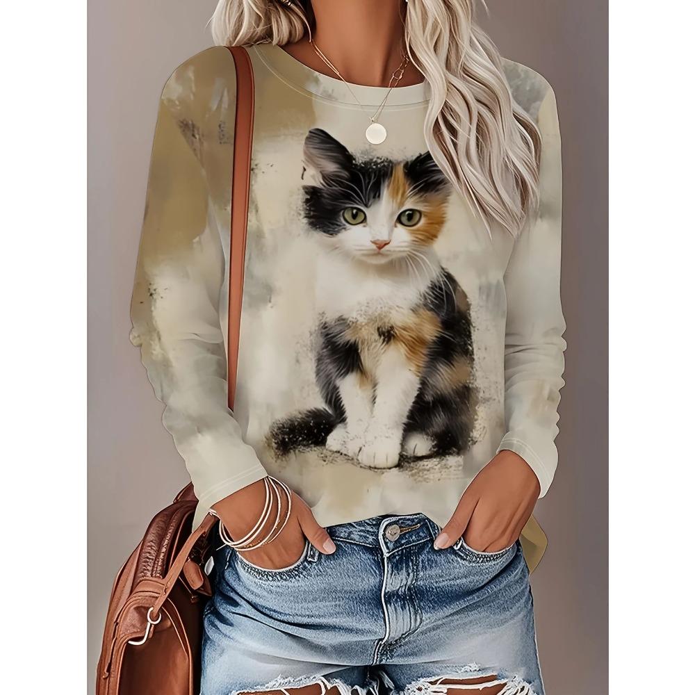 Ladies' 3D Printed T-shirt with Floral Patterns for Spring and Autumn Seasons, Casual and Fashionable Short Sleeved Shirt
