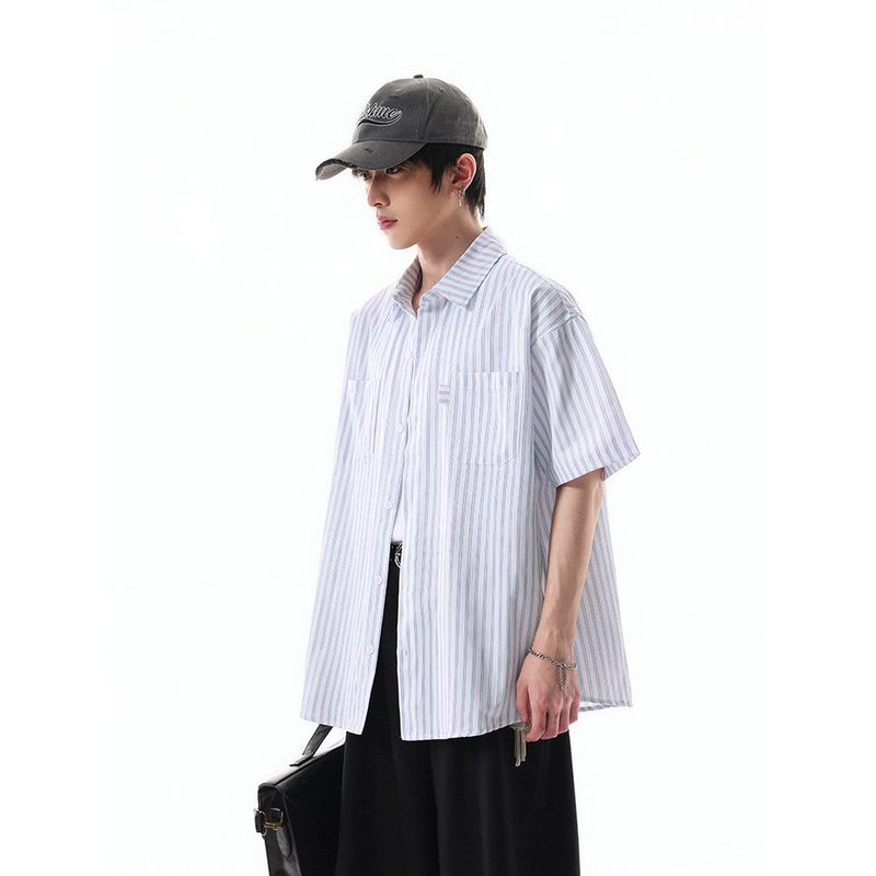 Dream Made American Retro Style Striped Casual Short-Sleeved Shirt for Men, Summer High-End Trendy Brand Shirt