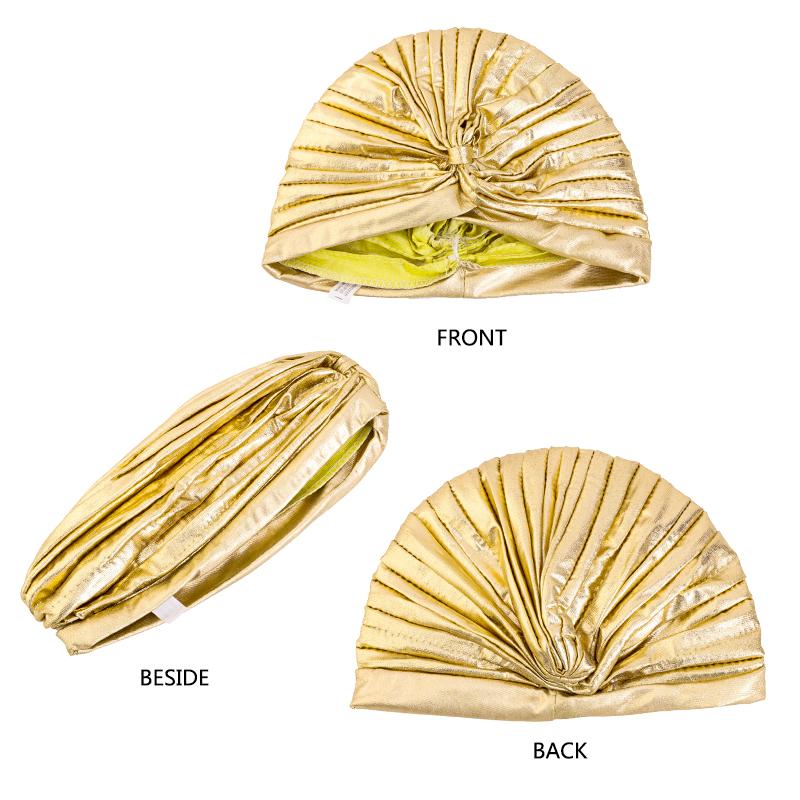 New Unisex Vintage Metallic Turban Headband Cross Twist Arab India Pleated Head Wrap Ramadan Beanies Hats Muslim Chemo Cap
