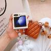 Cute Bobbles PU Leather Heart Wrist Strap Phone Case for Samsung Galaxy Z Flip 6 5 5G Hinge Protection Shockproof Cover