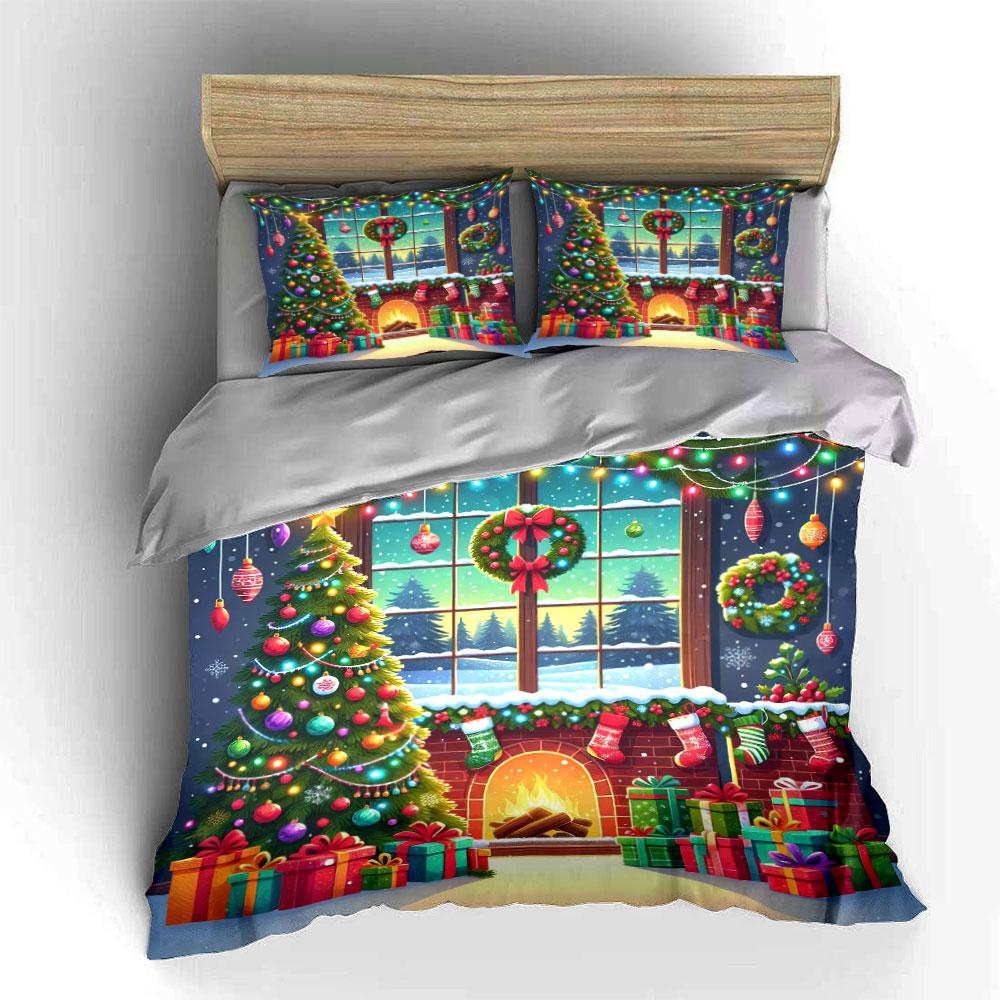 Christmas tree and wreaths. Bedding sets Duvet cover sets Duvet covers Pillowcases(1*Duvet Cover 2*Pillowcases without duvet insert)