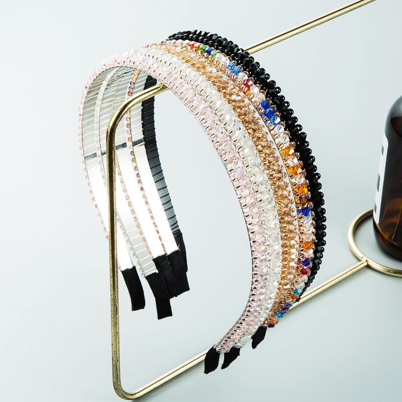 

Korean Style Crystal Hairband: Sleek Handmade Thin Edge for Women коричневый/розовый
