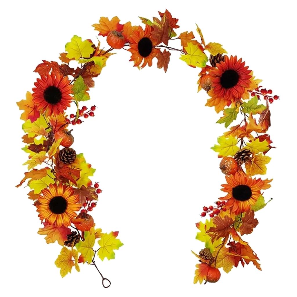 Fall Garland Maple Leaf Garland 6 5Ft Artificial Leaf with Sunflowers Cones Pumpkins for Fireplace Thanksgiving Indoor Outdoor Decor 1