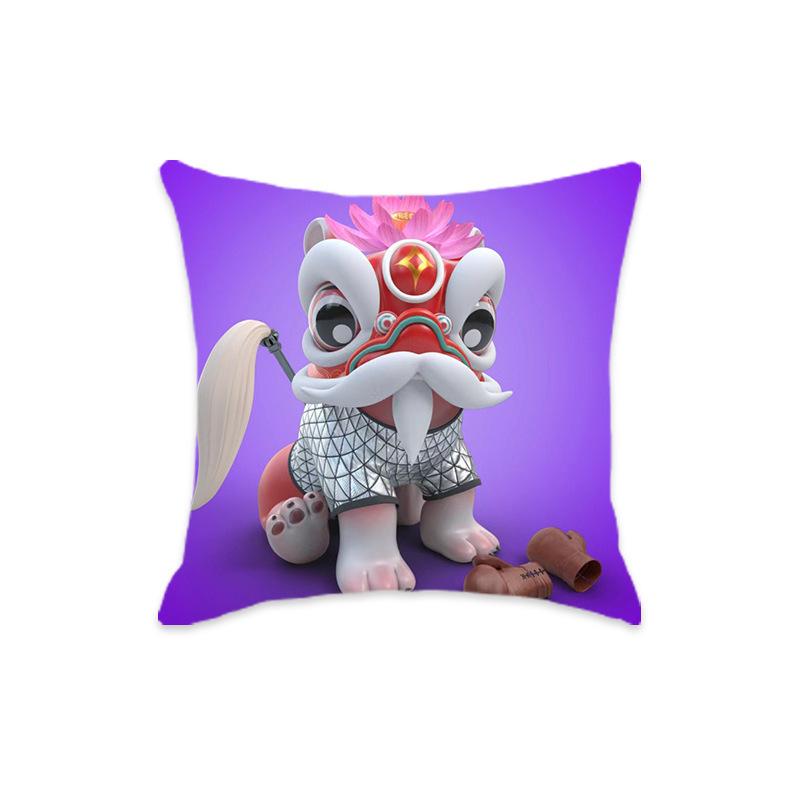 New Chinese Style Mythical Beast Lion Pillowcase - Festive Cartoon Home Decor Cushion for Sofa and Bed.