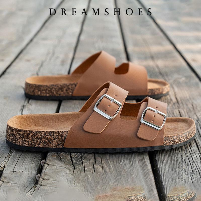 New Cork Flip-flops Male Couple Retro Two Buckle Men Women Unisex Slides Slippers Casual Beach Sandals