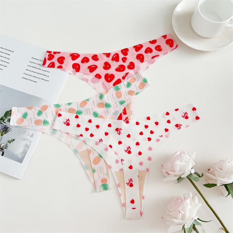 FINETOO SeamlessThongs für Damen, bequeme Dessous, T-Rücken, bedruckte Unterwäsche, sexy G-String, sexy Höschen