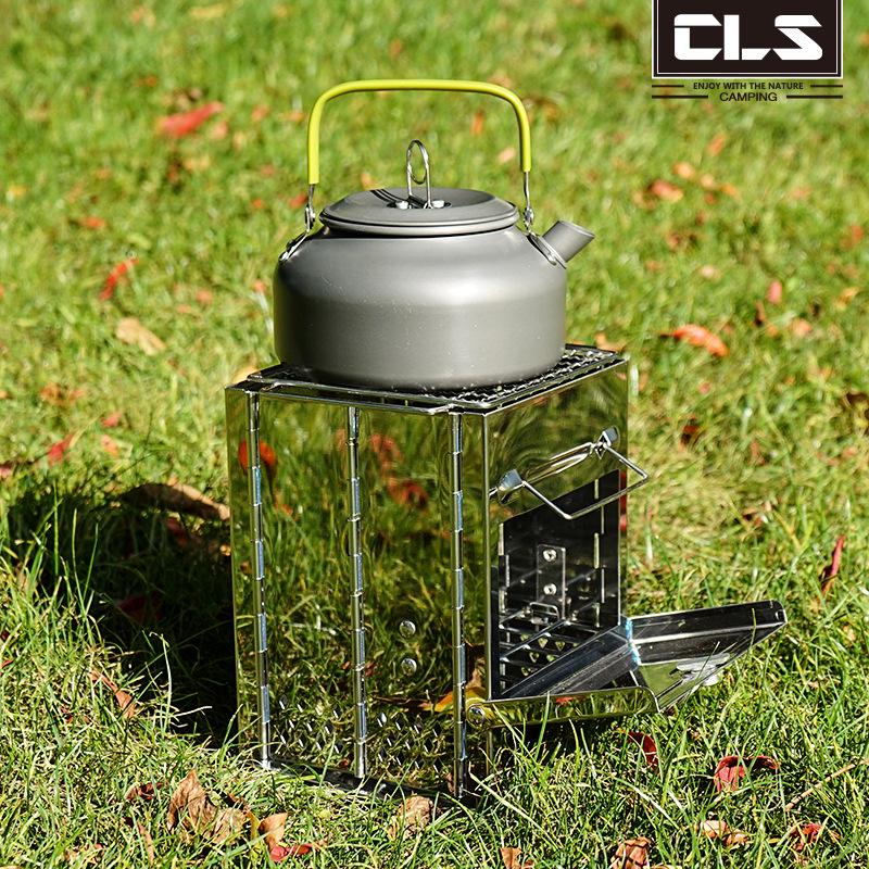 Stainless Steel Outdoor Folding Firewood and Charcoal Stove with Integrated Fire Starter for Camping, BBQ, and Heating