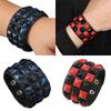 Comfort Fit Adjustable Bracelet Three Row Square Studs Punk Design Soft Leather for Stylish Daily Fashion