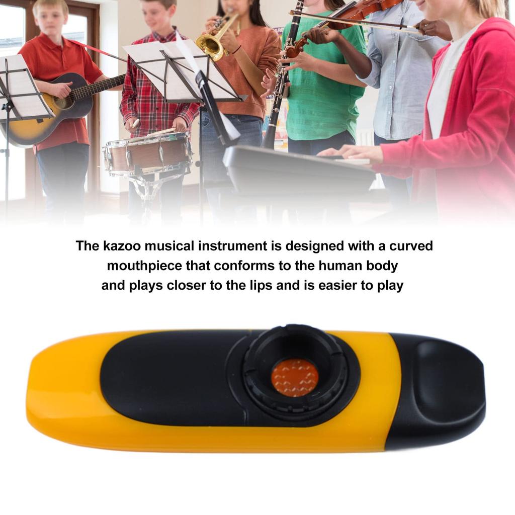 Atyhao Kazoo Musical Instrument, Kazoo, Playing Instrument, Mouthpiece with Curved Design, Adjustable Tone, with String, Yellow, ABS Material
